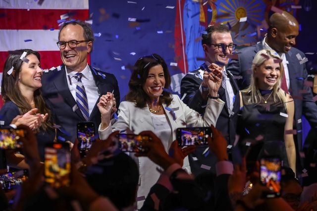Gov. Kathy Hochul celebrates her Democratic primary victory.